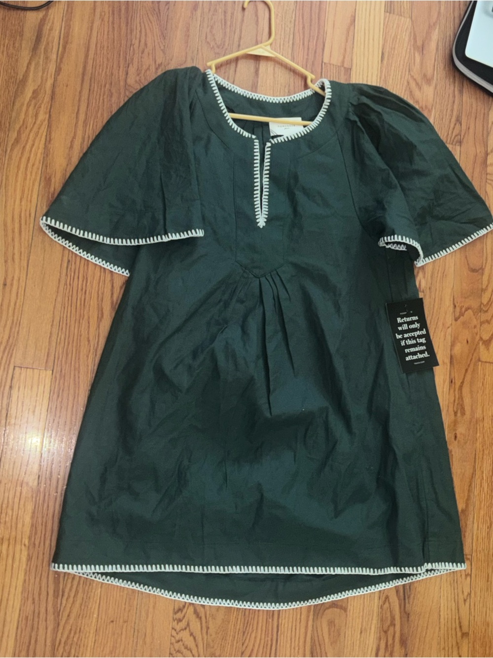 Tuckernuck XL Hunter Green Cotton Shift Dress NWT White Contrast Trim